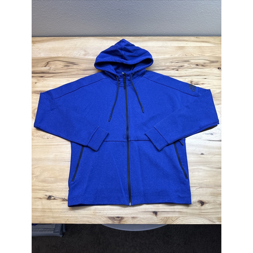 Adidas Hoodie Sweatshirt Mens Size Large Blue Full Zip Logo Fleece